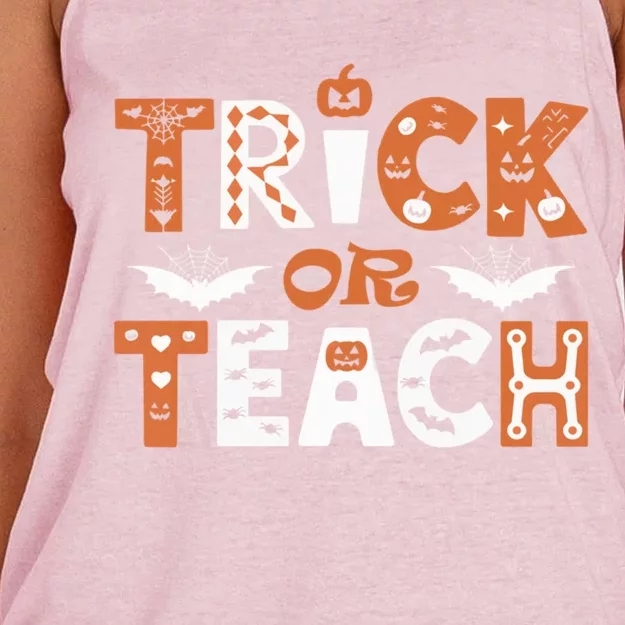 Trick Or Teach Funny Teacher Halloween Costume Spooky Design Meaningful Gift Women's Knotted Racerback Tank