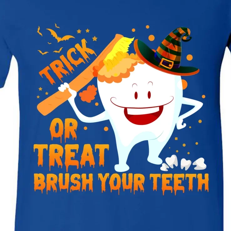 Trick Or Treat Brush Your Teeth Dentist Halloween Costume Gift V-Neck T-Shirt