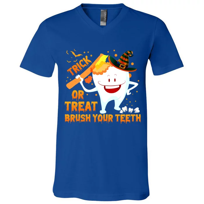 Trick Or Treat Brush Your Teeth Dentist Halloween Costume Gift V-Neck T-Shirt