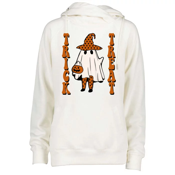 Trick Or Treat Festive Halloween Ghost Womens Funnel Neck Pullover Hood