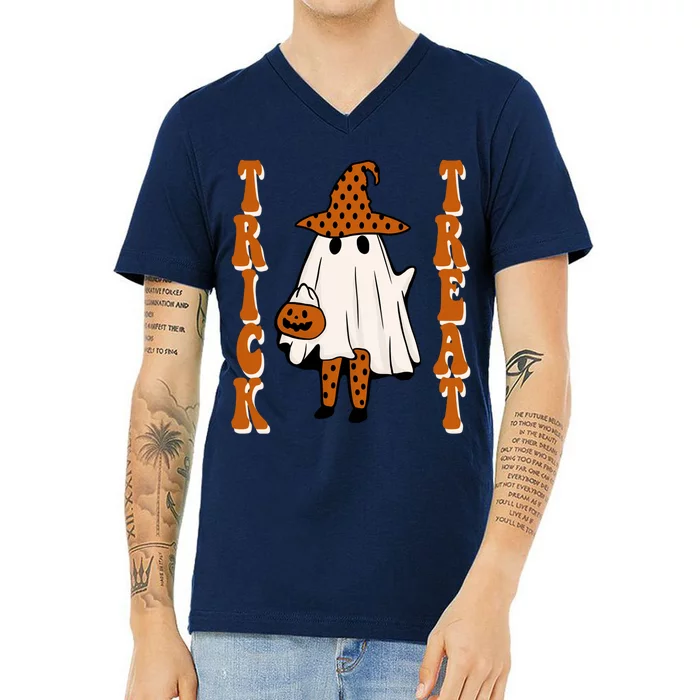 Trick Or Treat Festive Halloween Ghost V-Neck T-Shirt