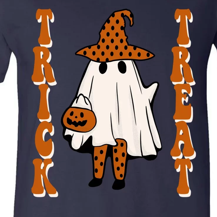 Trick Or Treat Festive Halloween Ghost V-Neck T-Shirt