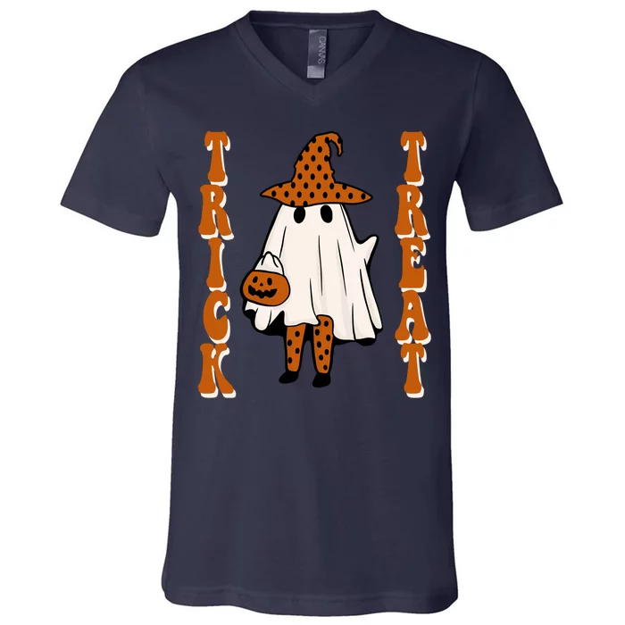 Trick Or Treat Festive Halloween Ghost V-Neck T-Shirt