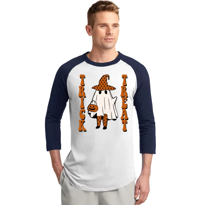 Trick Or Treat Festive Halloween Ghost Baseball Sleeve Shirt