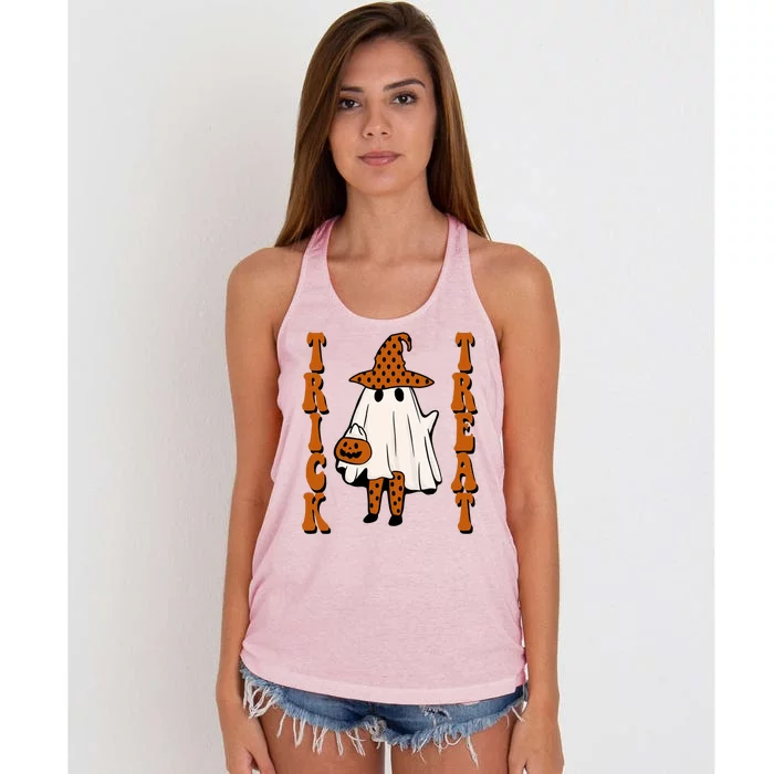 Trick Or Treat Festive Halloween Ghost Women's Knotted Racerback Tank