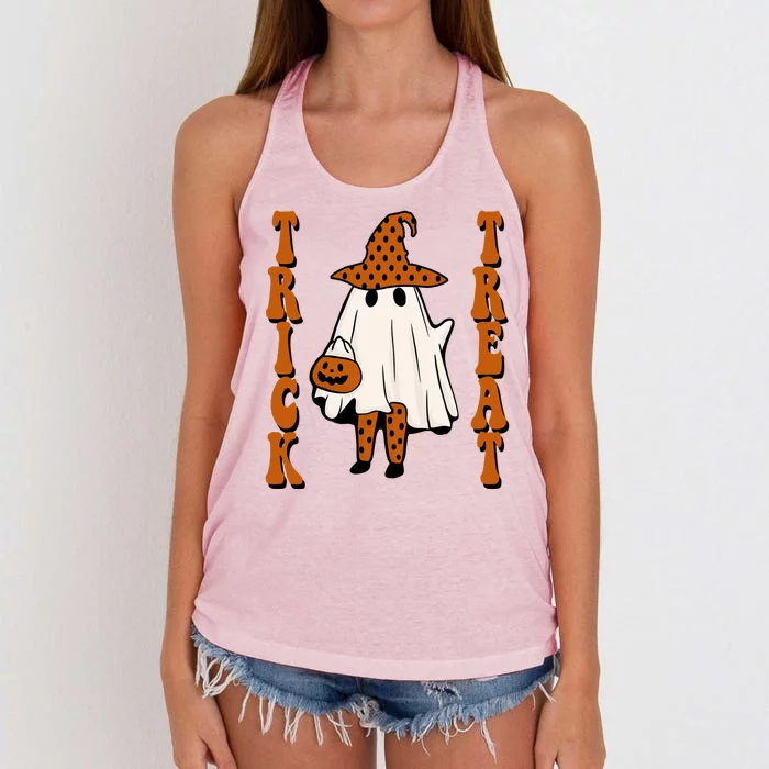 Trick Or Treat Festive Halloween Ghost Women's Knotted Racerback Tank