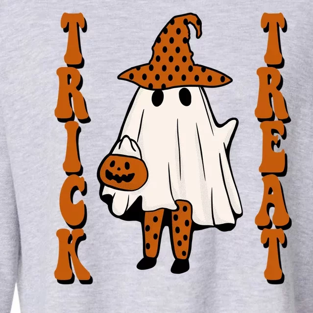 Trick Or Treat Festive Halloween Ghost Cropped Pullover Crew