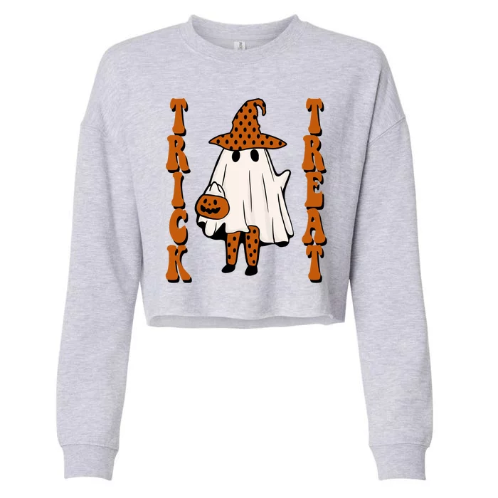 Trick Or Treat Festive Halloween Ghost Cropped Pullover Crew