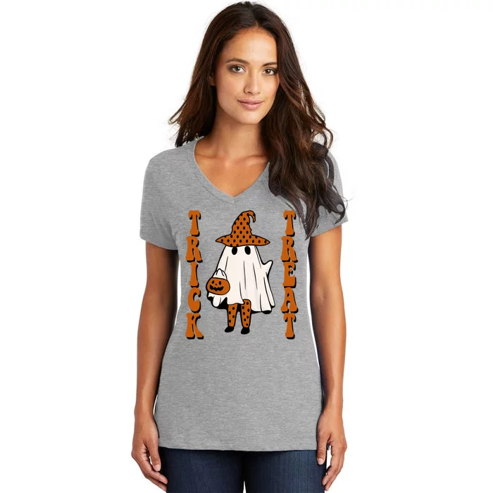 Trick Or Treat Festive Halloween Ghost Women's V-Neck T-Shirt