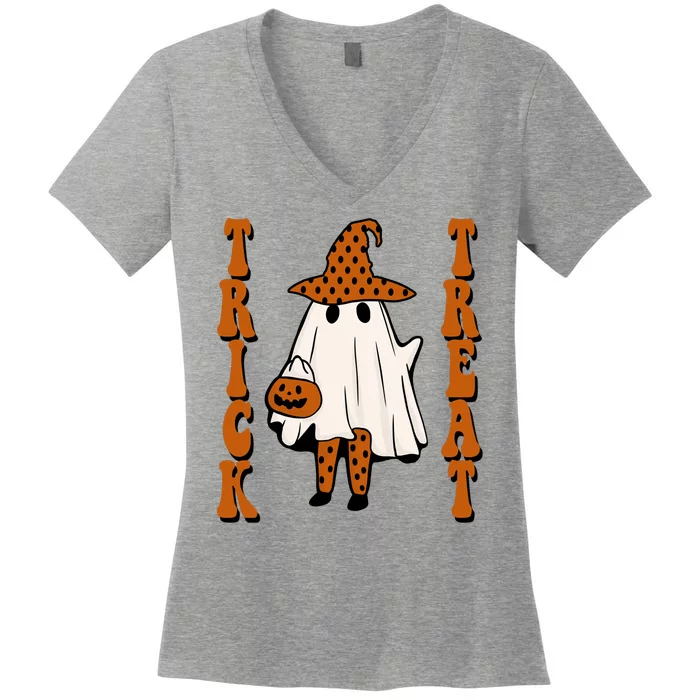 Trick Or Treat Festive Halloween Ghost Women's V-Neck T-Shirt