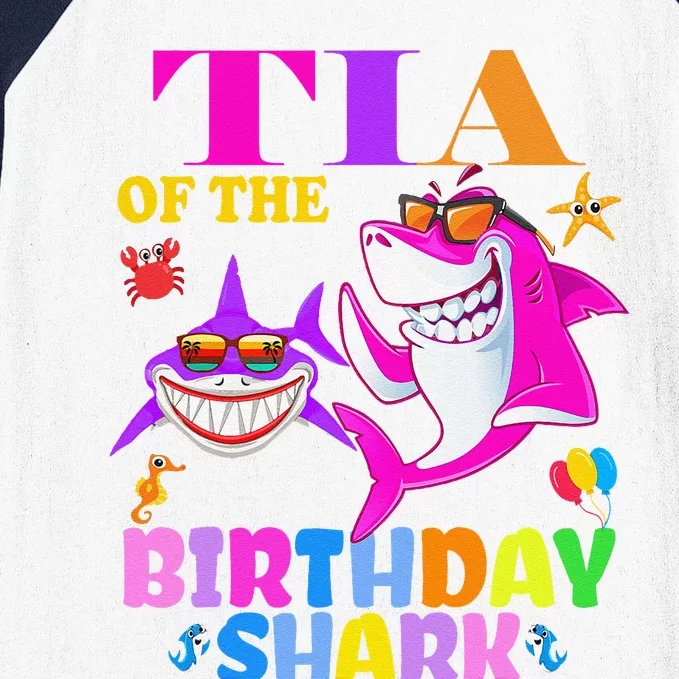 Tia Of The Birthday Shark Tia Shark MotherS Day Mom Shark Baseball Sleeve Shirt