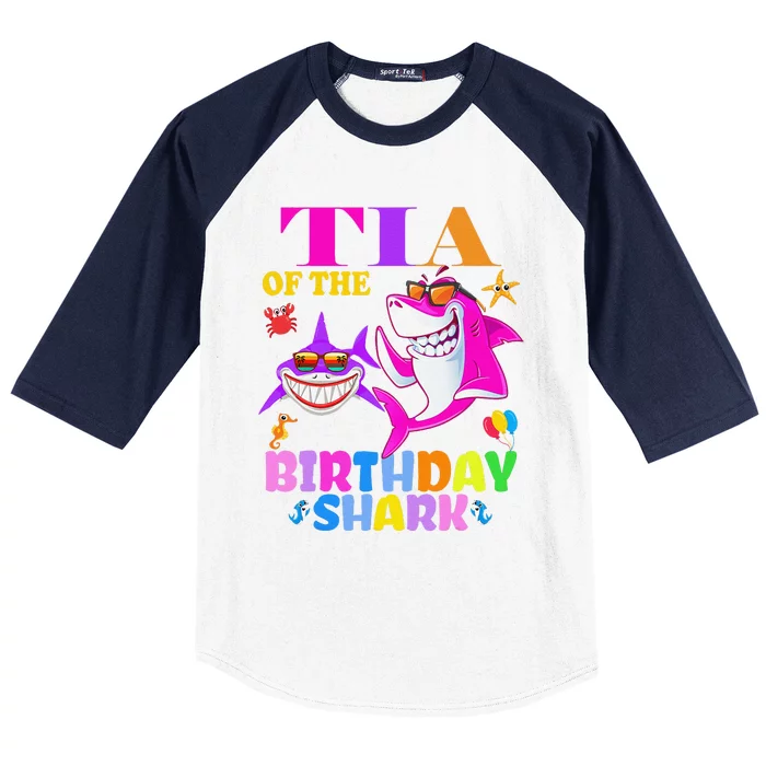 Tia Of The Birthday Shark Tia Shark MotherS Day Mom Shark Baseball Sleeve Shirt