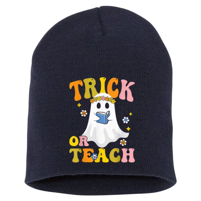 Trick or Teach Funny Halloween for Teachers Short Acrylic Beanie