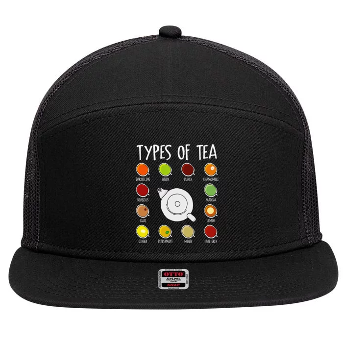 Types Of Tea Funny Tea Drinker Tea Lover 7 Panel Mesh Trucker Snapback Hat