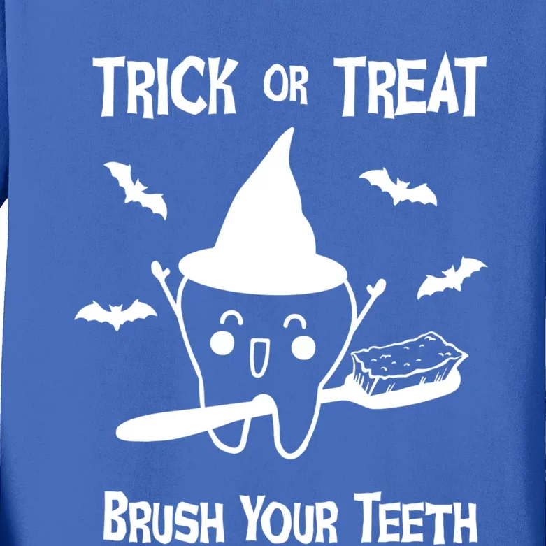 Trick Or Treat Brush Your Teeth Dentist Halloween Costume Gift Kids Long Sleeve Shirt