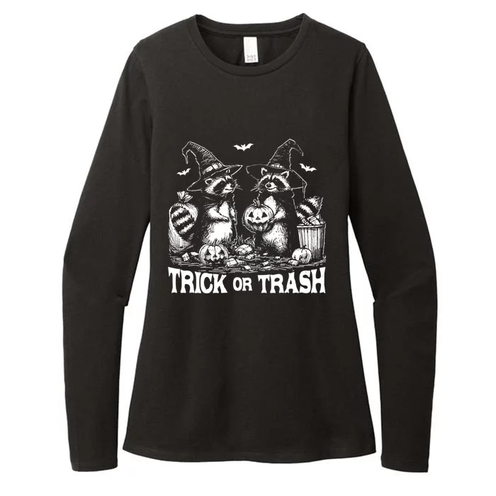 Trick Or Trash Funny Raccoon Halloween Vintage Ghost Costume Gift Womens CVC Long Sleeve Shirt