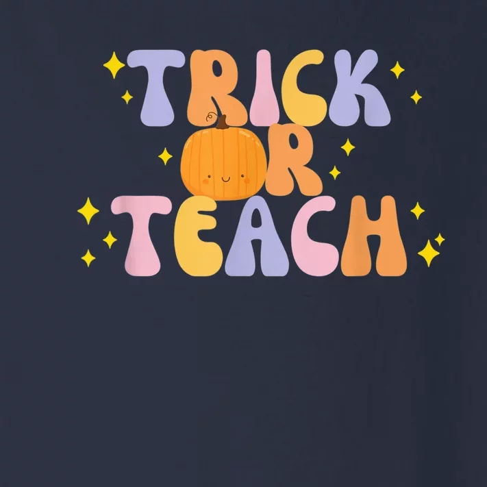 Trick or Teach Retro Groovy Halloween Cute Pumpkin Teacher Toddler Long Sleeve Shirt