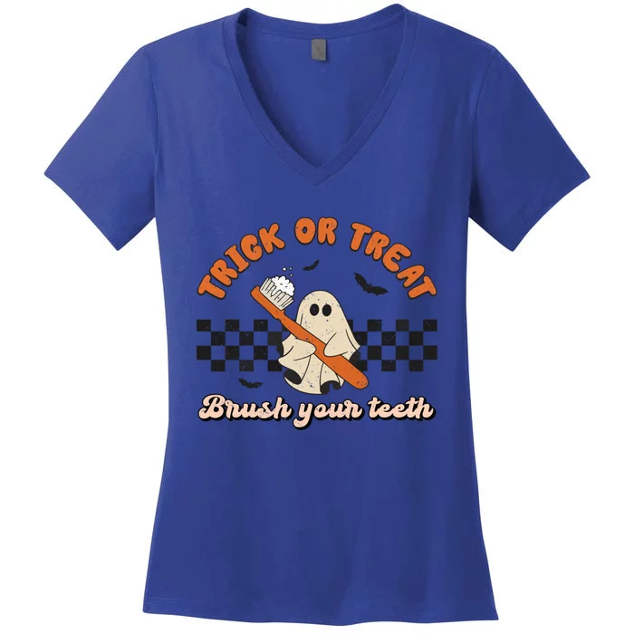 Trick Or Treat Brush Your Teeth Dentist Halloween Costume Great Gift Women's V-Neck T-Shirt