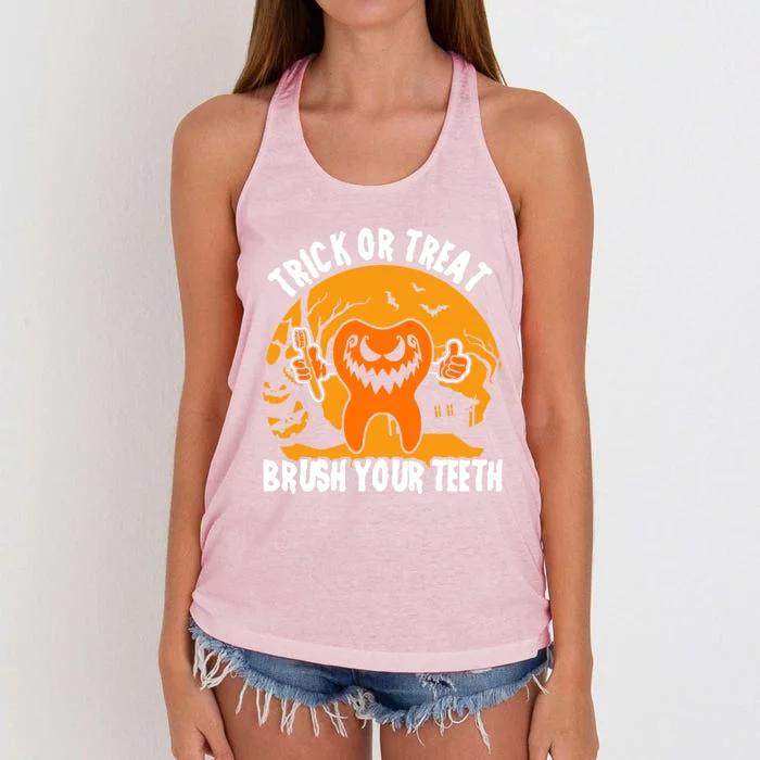 Trick Or Treat Brush Your Teeth Dentist Halloween Costume Gift Women's Knotted Racerback Tank