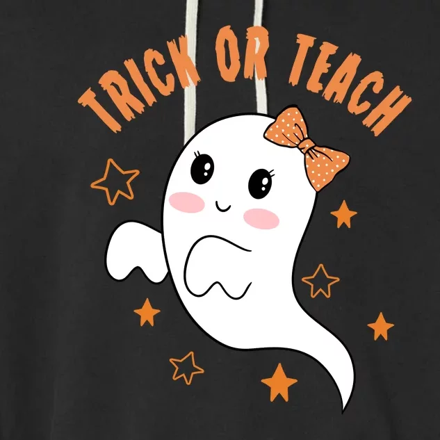 Trick Or Teach Cute Halloween Teacher Garment-Dyed Fleece Hoodie