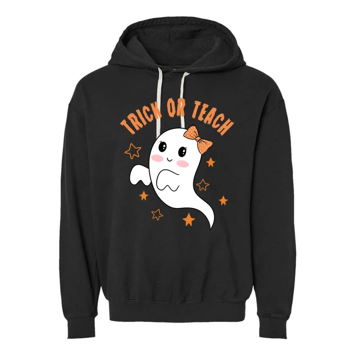 Trick Or Teach Cute Halloween Teacher Garment-Dyed Fleece Hoodie