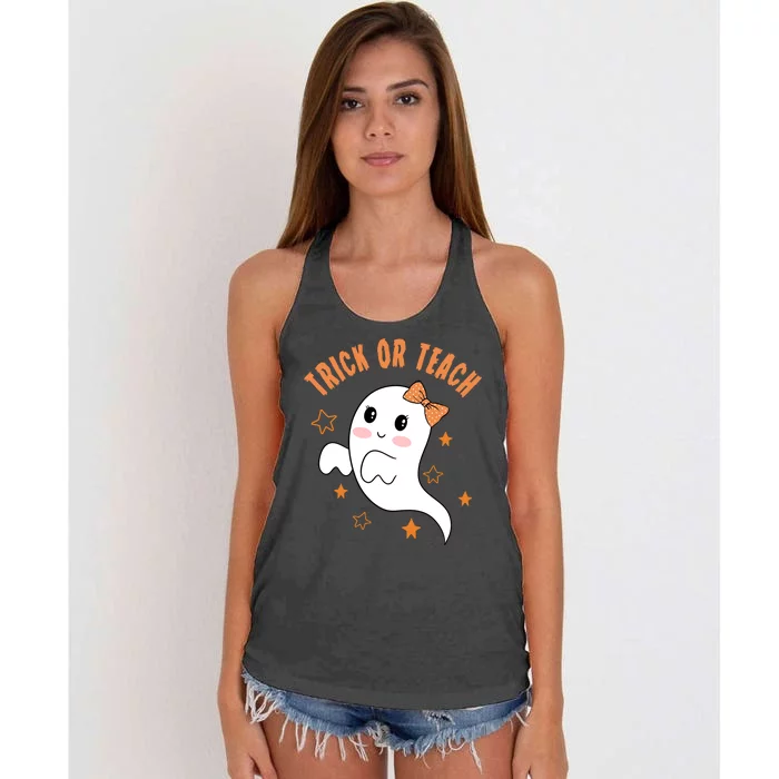 Trick Or Teach Cute Halloween Teacher Women's Knotted Racerback Tank