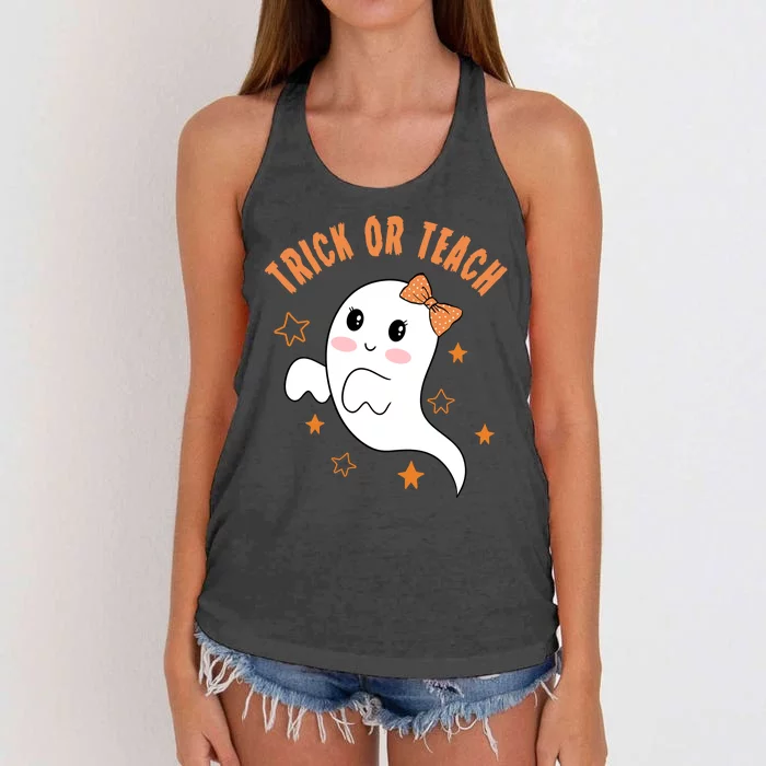 Trick Or Teach Cute Halloween Teacher Women's Knotted Racerback Tank