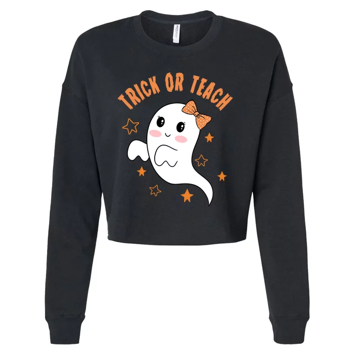 Trick Or Teach Cute Halloween Teacher Cropped Pullover Crew