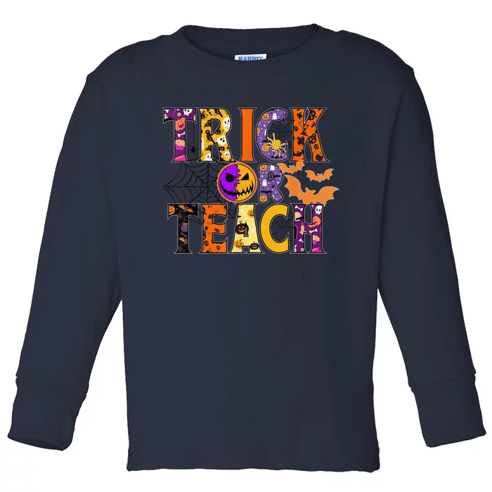 Trick Or Teach Funny Teacher Halloween Costume Wo Toddler Long Sleeve Shirt