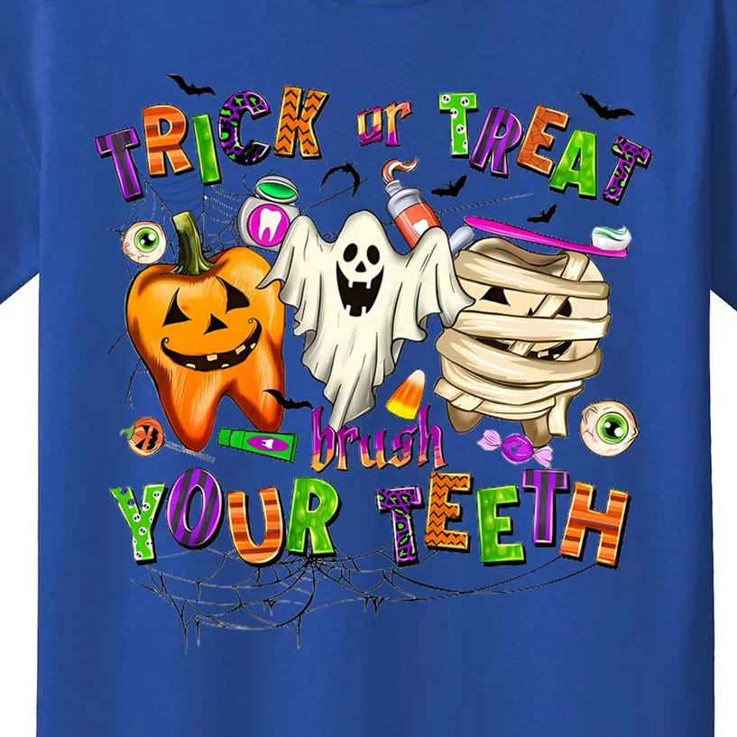 Trick Or Treat Brush Your Th Halloween Dental Hygienist Gift Kids T-Shirt