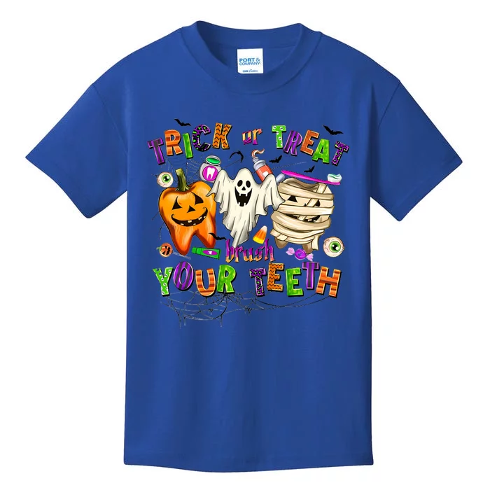 Trick Or Treat Brush Your Th Halloween Dental Hygienist Gift Kids T-Shirt