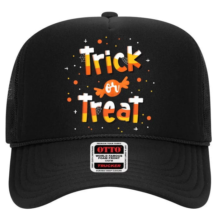 Trick Or Treat Candy Yellow And Orange Cute Halloween High Crown Mesh Trucker Hat