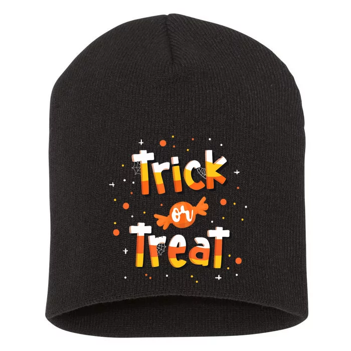 Trick Or Treat Candy Yellow And Orange Cute Halloween Short Acrylic Beanie