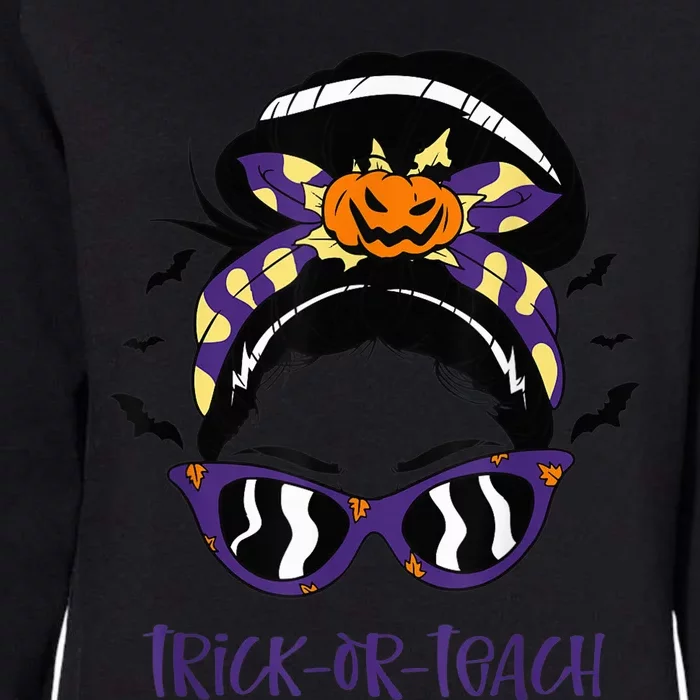 Trick or Teach Cute Halloween Teacher Messy Bun Retro Shades Womens California Wash Sweatshirt