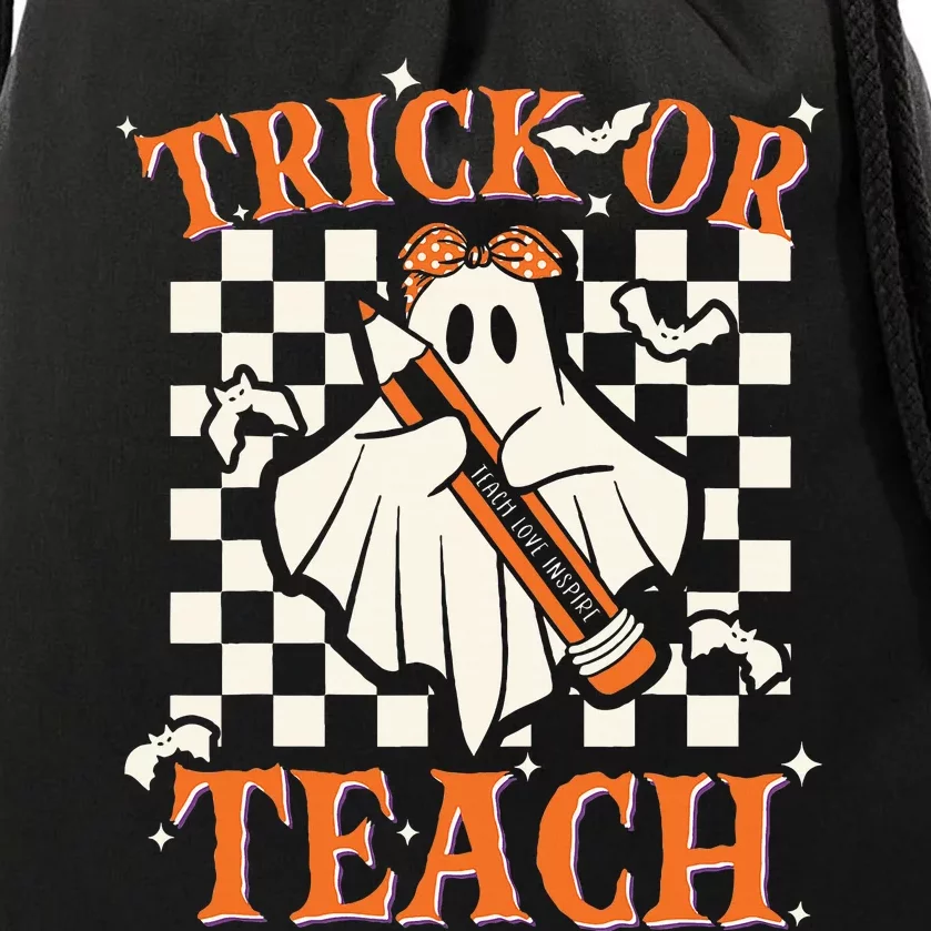 Trick Or Teach Retro Halloween Teacher Drawstring Bag