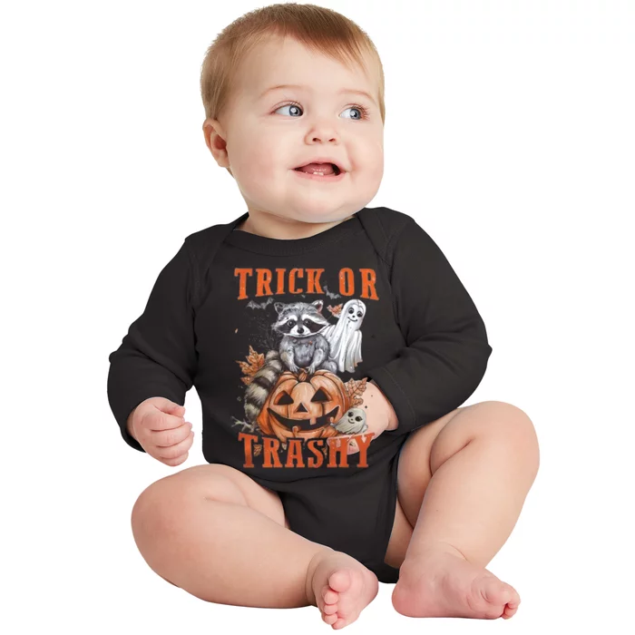 Trick Or Trashy Raccoon Feral Girl Halloween Feral Halloween Baby Long Sleeve Bodysuit