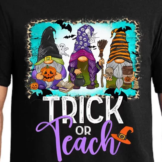 Trick Or Teach Teacher Halloween Gnomes Spooky Witch Leopard Pajama Set