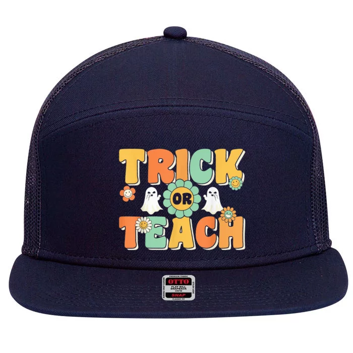 Trick or Teach Funny Halloween for Teachers 7 Panel Mesh Trucker Snapback Hat