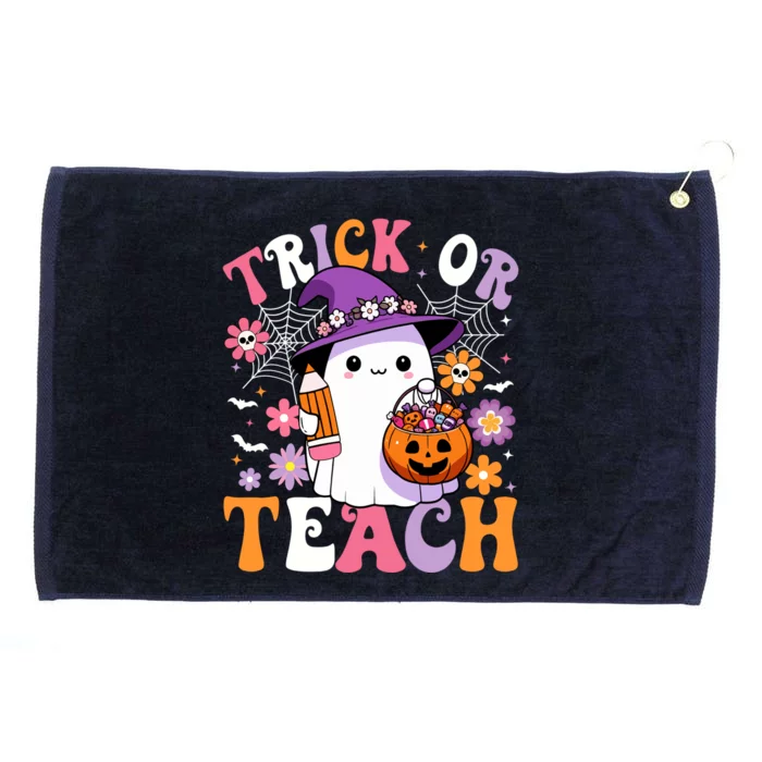 Trick Or Teach Groovy Teacher Ghost Funny Halloween Teacher Gift Grommeted Golf Towel