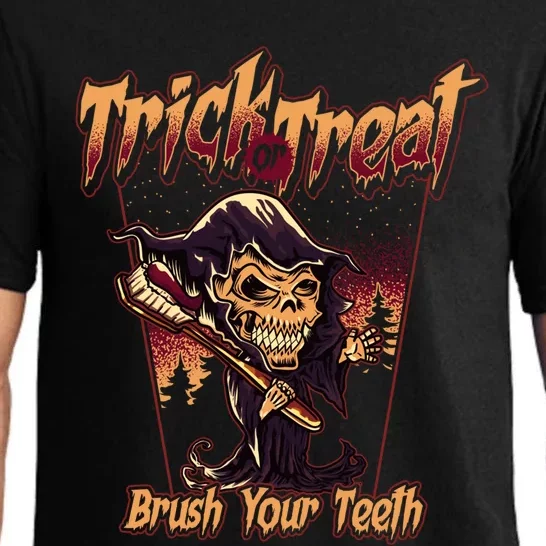 Trick Or Treat Brush Your Teeth Dentist Halloween Funny Gift Pajama Set