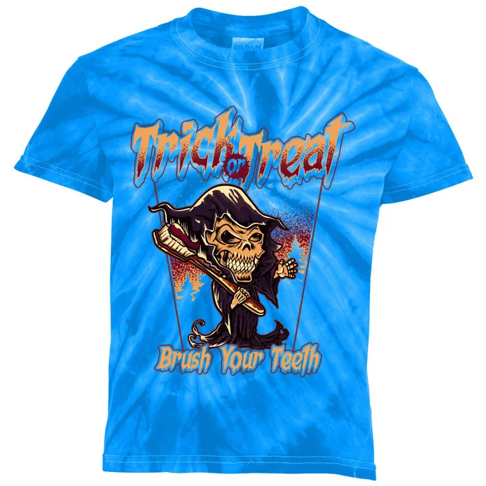 Trick Or Treat Brush Your Teeth Dentist Halloween Funny Gift Kids Tie-Dye T-Shirt