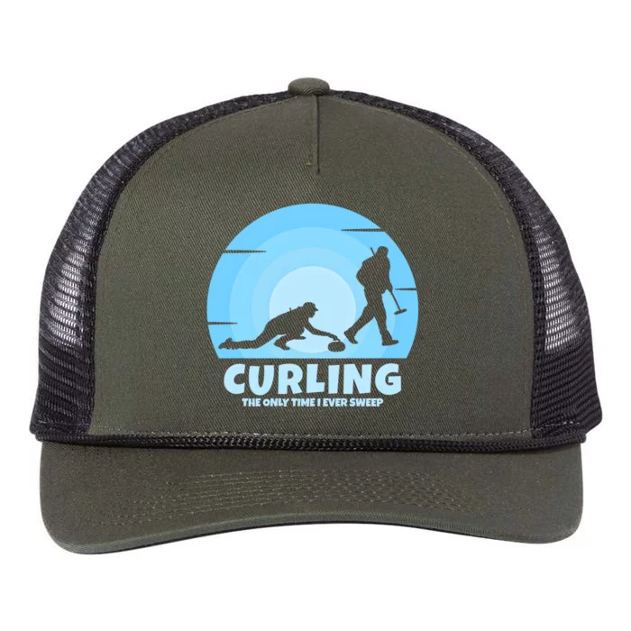 The Only Time I Ever Sweep Curling Player On Funny Curling Gift Retro Rope Trucker Hat Cap