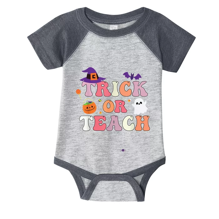 Trick Or Teach Teaching School Pun Teacher Halloween Infant Baby Jersey Bodysuit