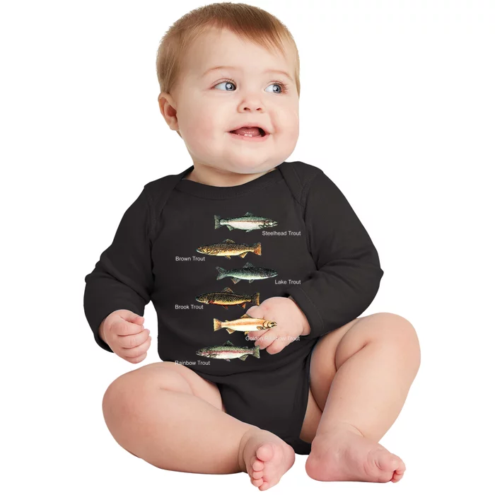 Types Of Trout Fish Species Collection Fishing Baby Long Sleeve