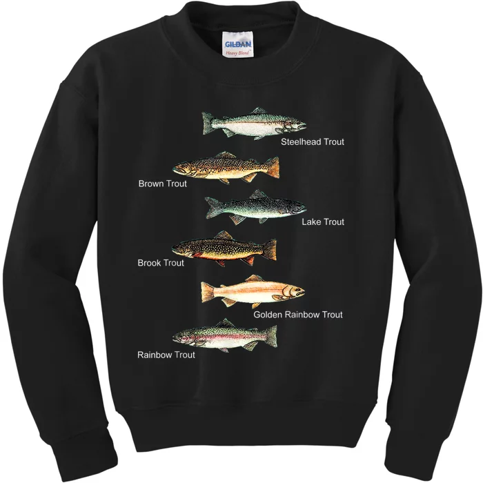 Types Of Trout Fish Species Collection Fishing Kids Sweatshirt