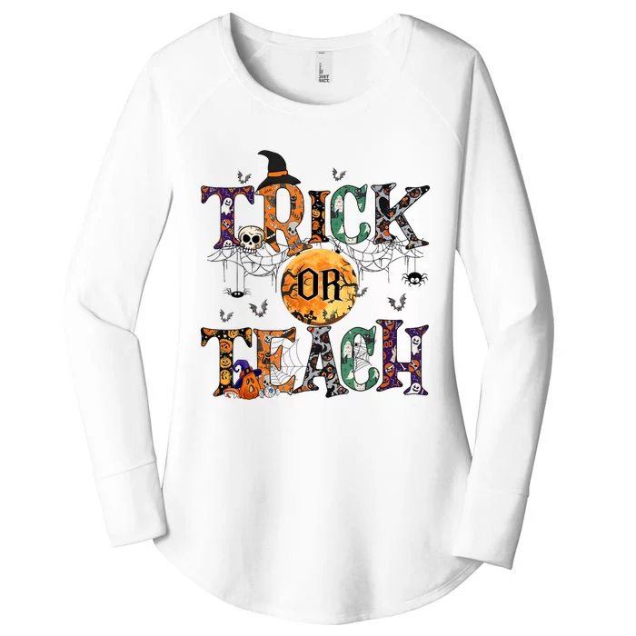 Trick Or Teach Witch Pumpkin Halloween Women's Perfect Tri Tunic Long Sleeve Shirt