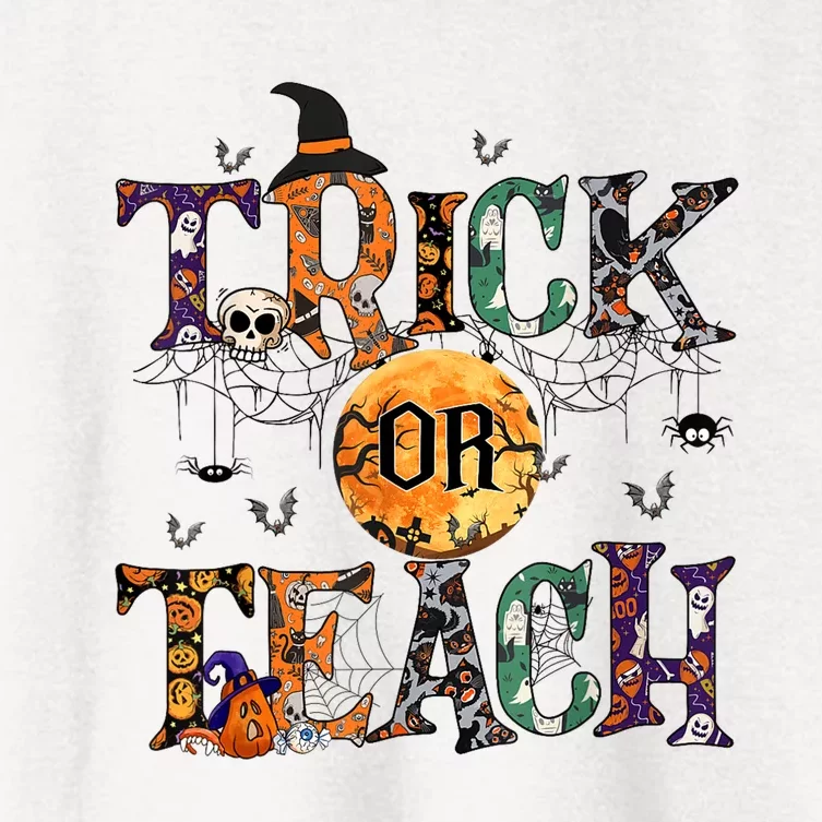 Trick Or Teach Witch Pumpkin Halloween Women's Crop Top Tee