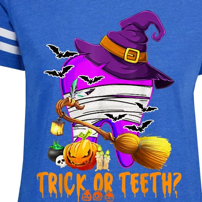 Trick Or Treat Brush Your Teeth Dentist Halloween Gift Enza Ladies Jersey Football T-Shirt