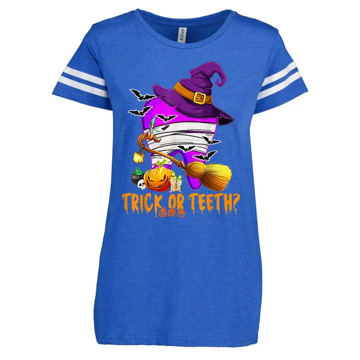 Trick Or Treat Brush Your Teeth Dentist Halloween Gift Enza Ladies Jersey Football T-Shirt