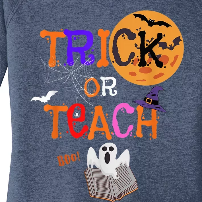 Trick Or Teach Funny Teacher Halloween Costume Women's Perfect Tri Tunic Long Sleeve Shirt